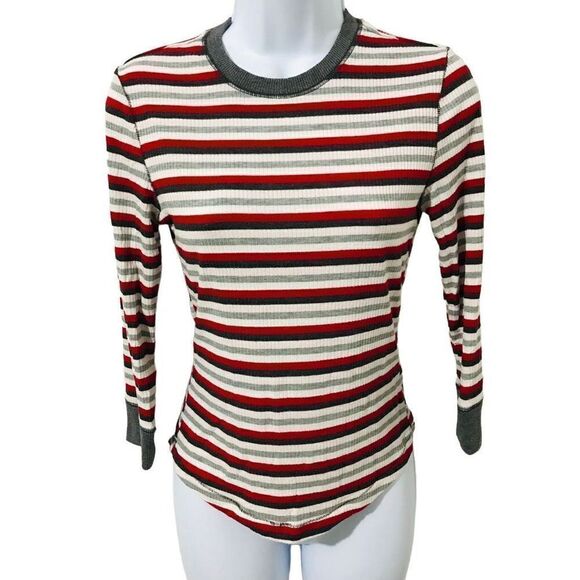 Free people stripe short Quarter sleeve top size S A389 - Picture 1 of 4